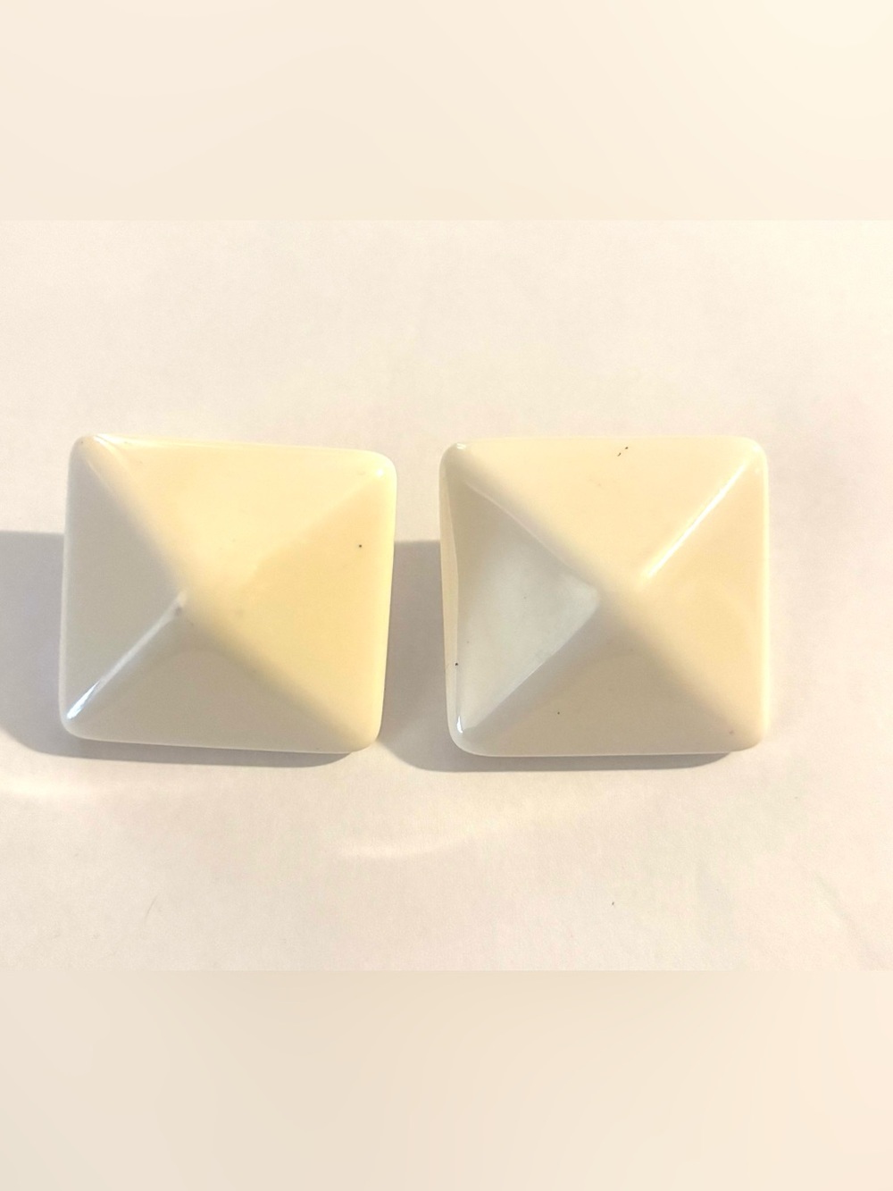 Vintage Cream Pyramid Stud Earrings